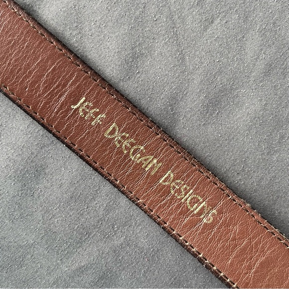 Vintage 80s Jeff Deegan Designs Tan & Cream Lizard Women’s S brass buckle belt - Picture 5 of 9